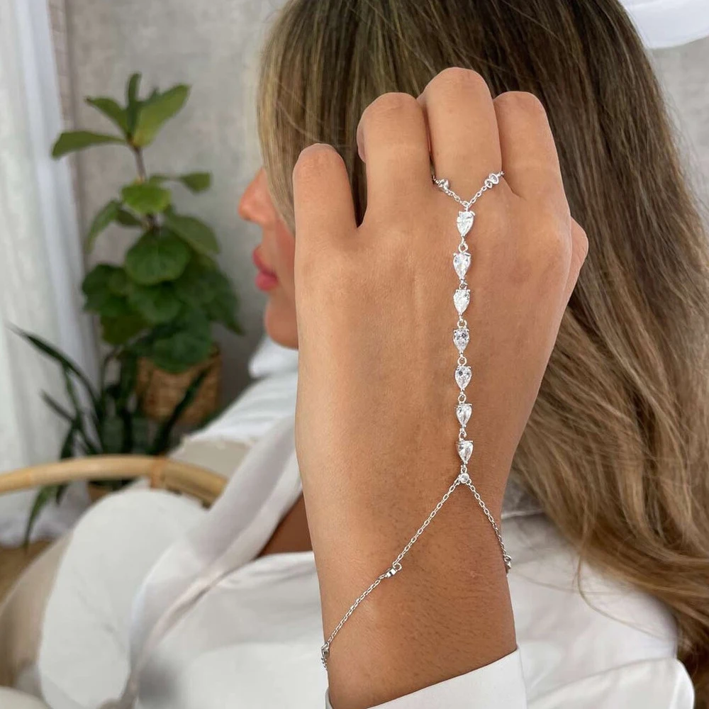 Jewelry & Watches Bench - Fashion Zircon Teardrop Finger Bracelet Slave