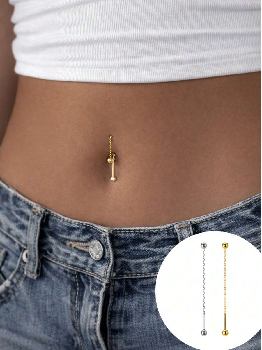 Sterling Silver Ring - S925 Sterling Silver Long Dangle Navel