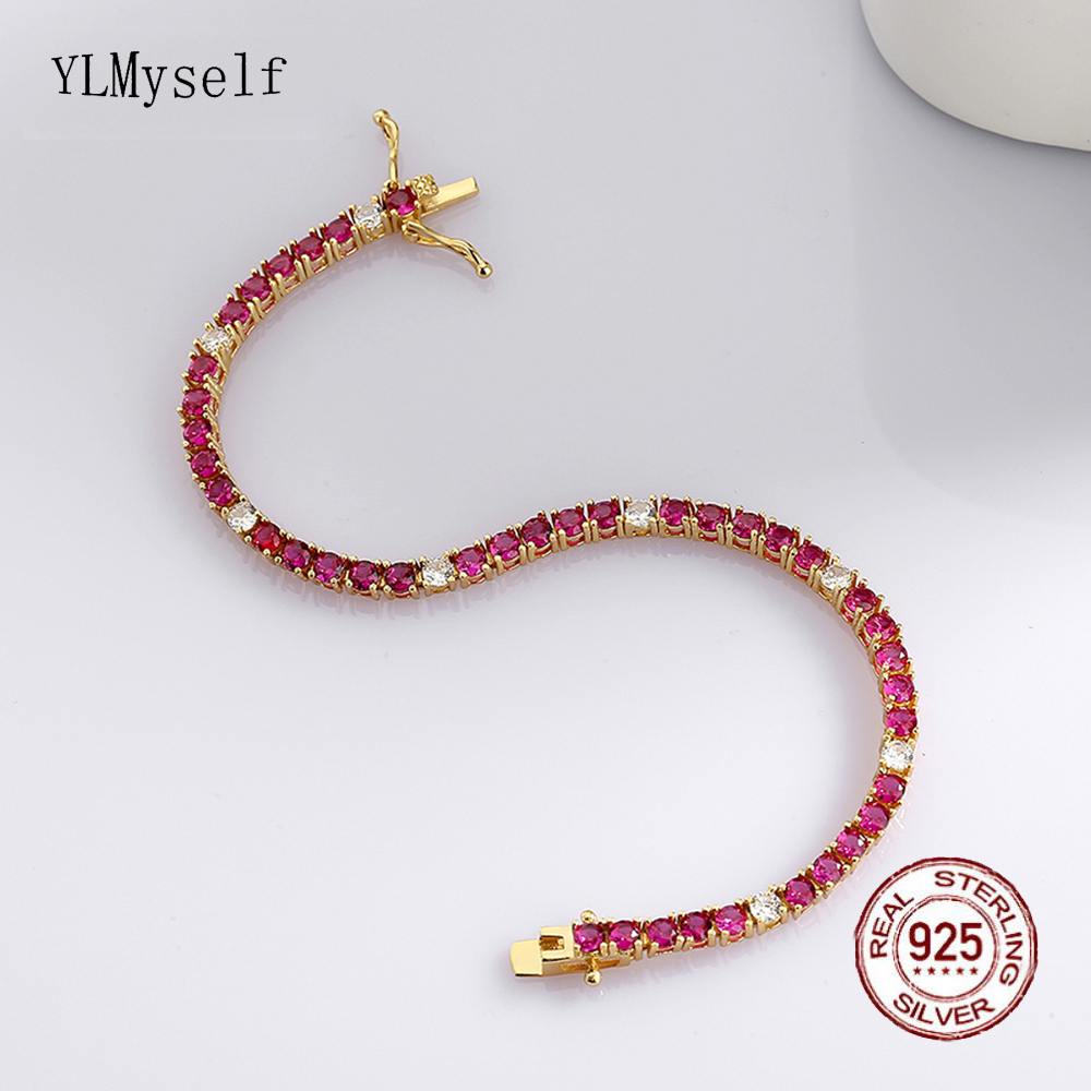 Tennis Bracelet Cubic - 3MM Ruby Fuchsia Pink Mix White