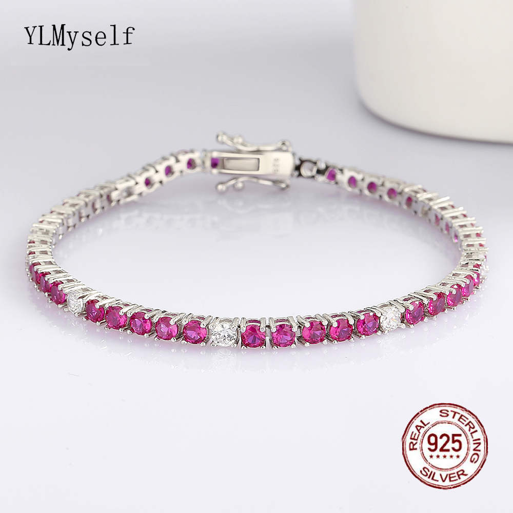 3MM Ruby Fuchsia Pink Mix Whit - Tennis Bracelet Cubic ulasan dan harga