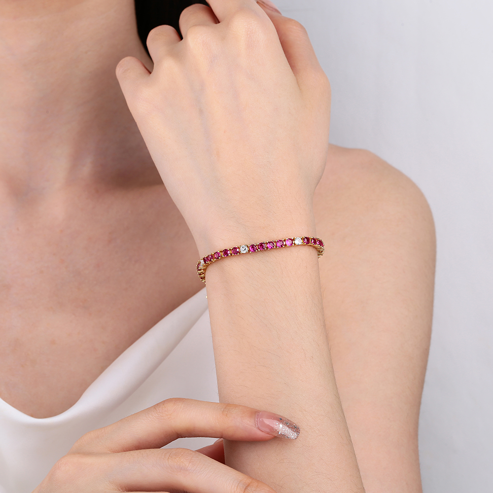 3MM Ruby Fuchsia Pink Mix Whit - Tennis Bracelet Cubic ulasan dan harga