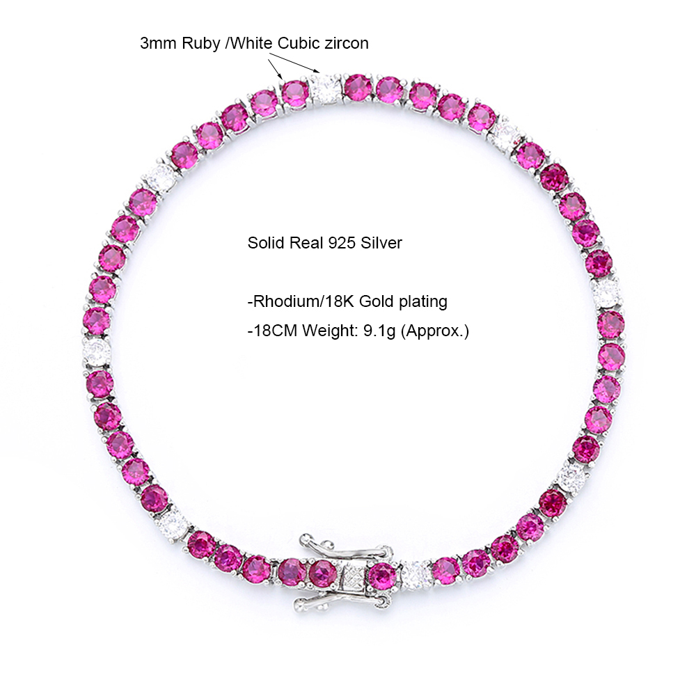 3MM Ruby Fuchsia Pink Mix Whit - Tennis Bracelet Cubic ulasan dan harga